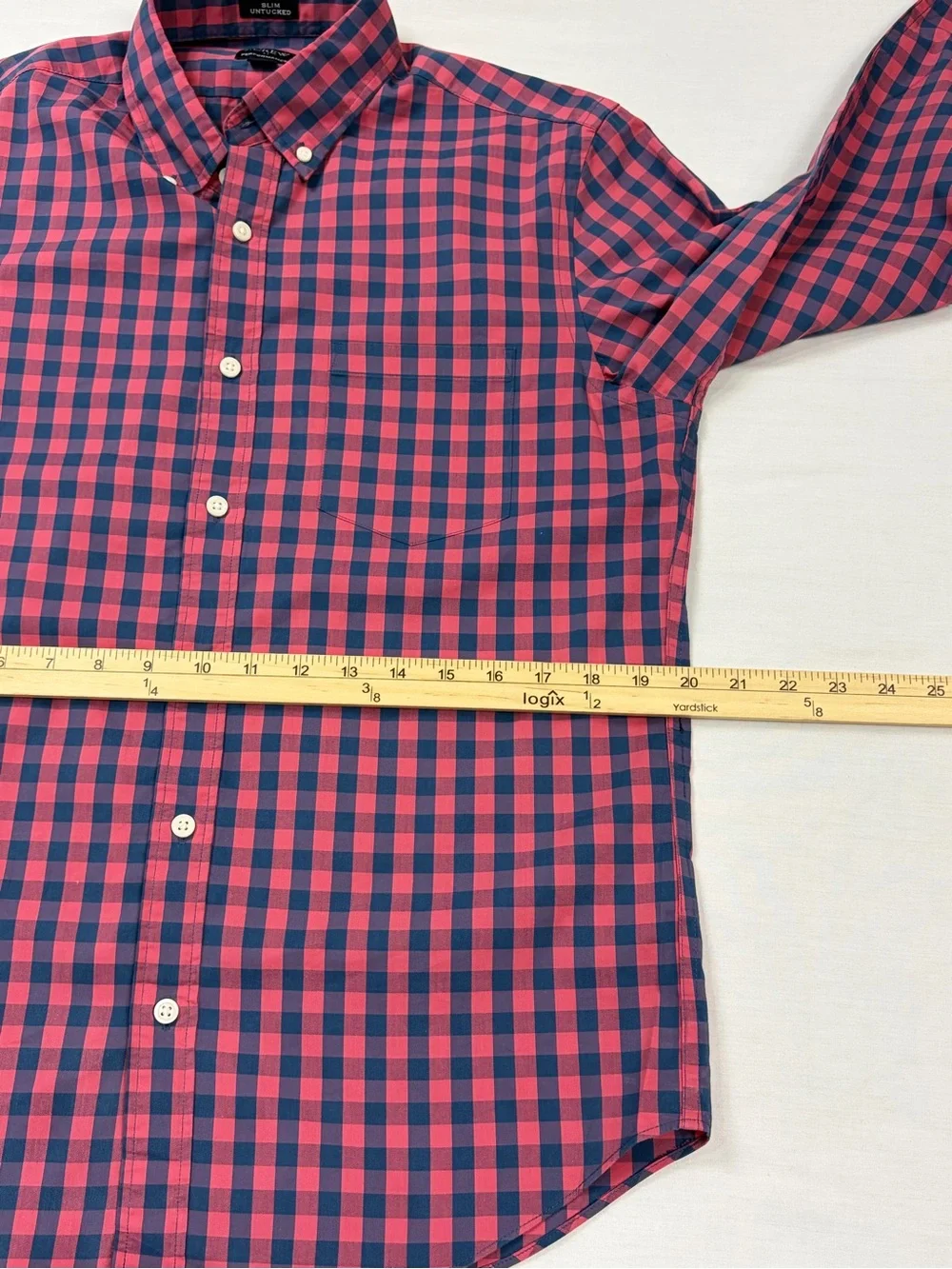 J.Crew Performance Slim Untucked Navy Red Gingham Plaid Button Down Shirt M